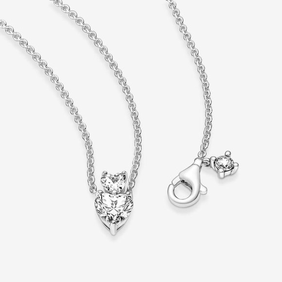 Double Heart Pendant Sparkling Collier Necklace Pandora Jewellery South Africa