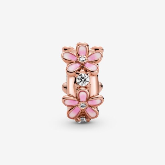 Pink Daisy Spacer Clip Charm Pandora Jewellery South Africa Rose Gold Plated