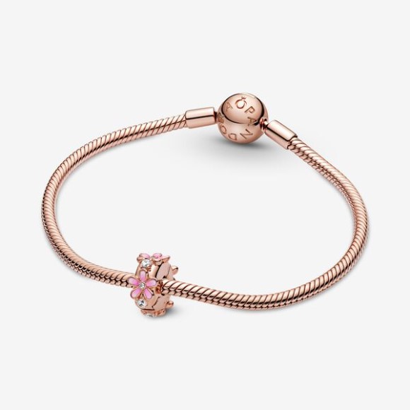 Pink Daisy Spacer Clip Charm Pandora Jewellery South Africa Rose Gold Plated