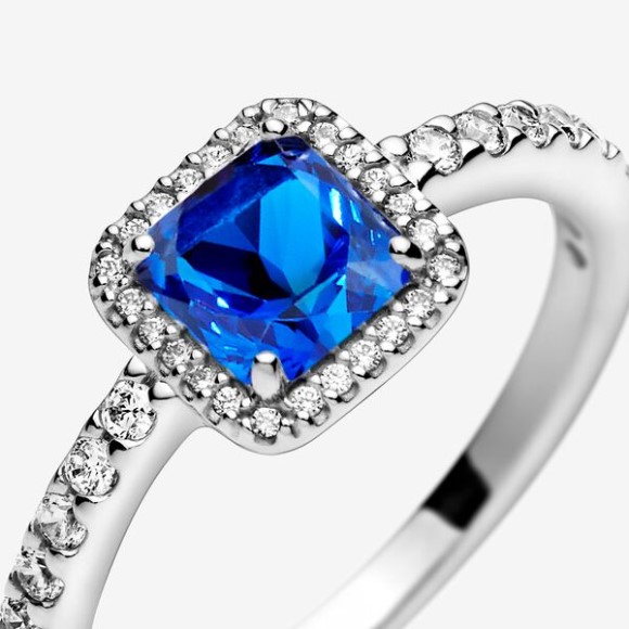 Blue Square Sparkle Halo Ring Pandora Jewellery South Africa