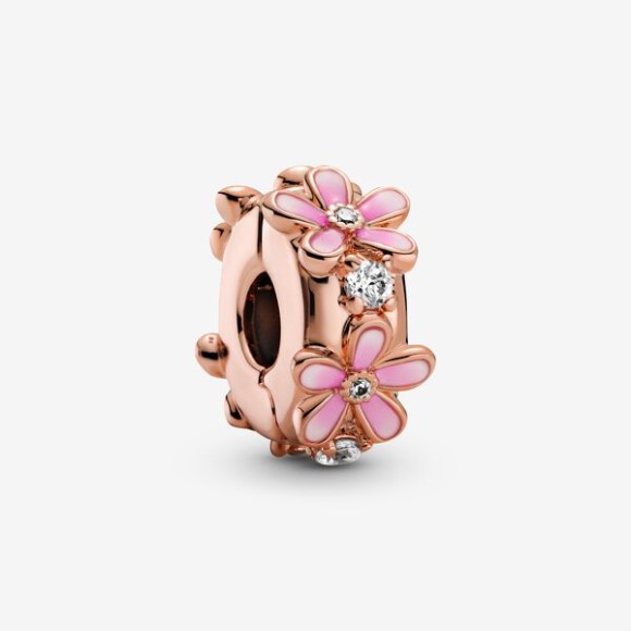 Pink Daisy Spacer Clip Charm Pandora Jewellery South Africa Rose Gold Plated